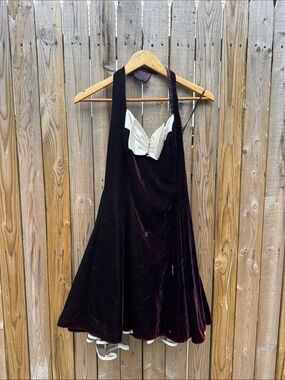 Vintage LA GLO Velvet Halter Skater Dress with Ivory Bust